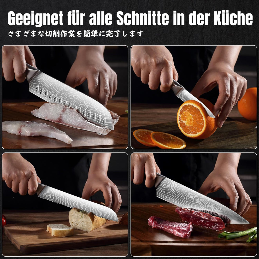 YOTSUBA Messerset Scharfes Küchenmesser Set aus hochwertigem Carbon Edelstahl Profi Kochmesser Set 7