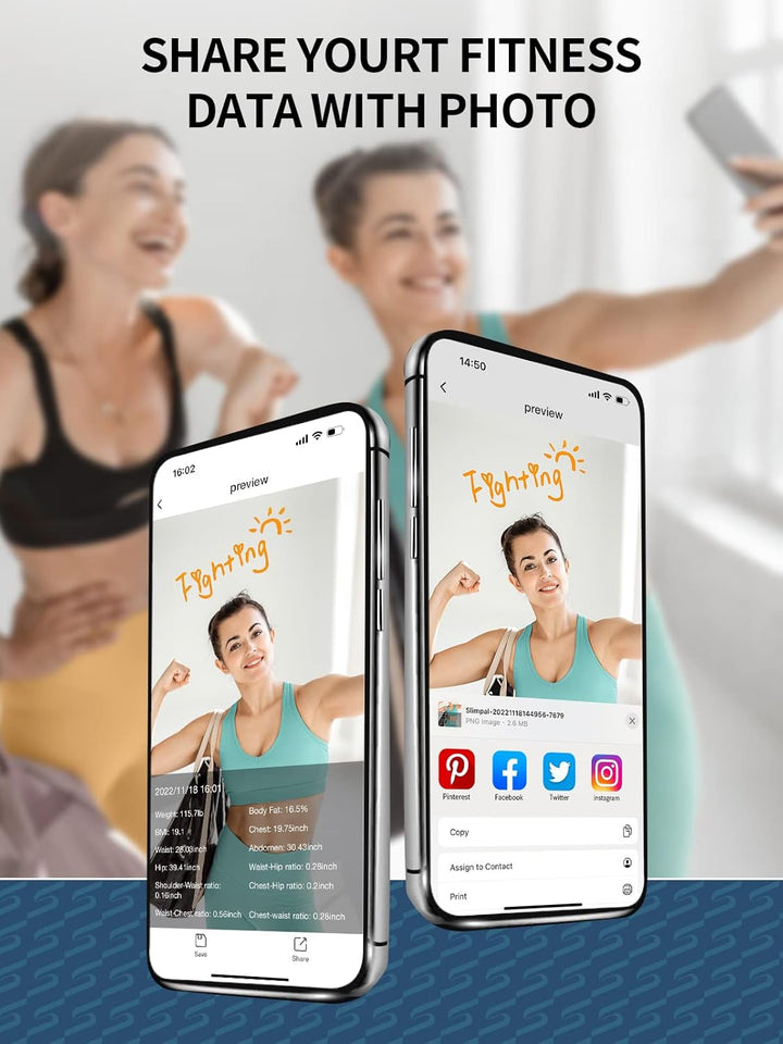 Slimpal Smart Körpermassband, Bluetooth Körperfett Massband, Massband Körpermasse von Bizeps, Brust,