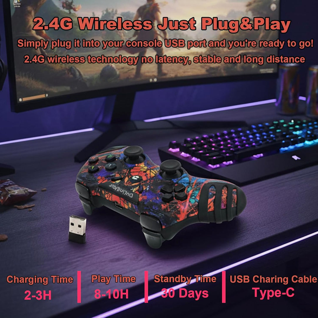 DuLingKer PC Controller Wireless, PS3 Controller PC Gamepad mit Dual Vibration, 2,4G Wireless Gaming