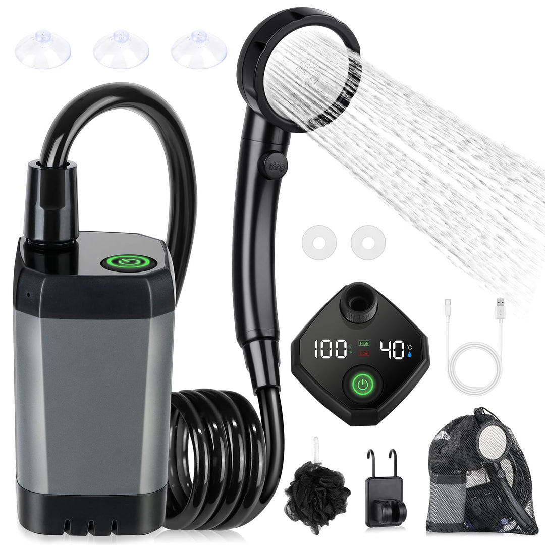 Spopal Campingdusche Tragbare, [6000mAh] Camping Dusche mit mit Pumpe und Temperaturanzeige, Camping