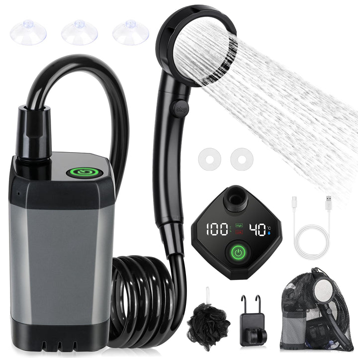 Spopal Campingdusche Tragbare, [6000mAh] Camping Dusche mit mit Pumpe und Temperaturanzeige, Camping