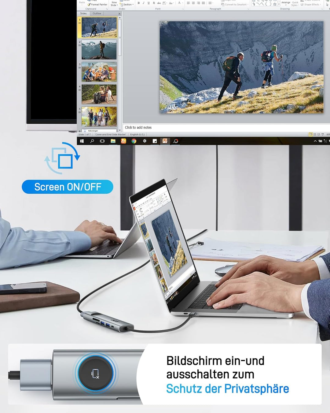 acer USB C Hub 7 in 1, 4K@60Hz HDMI Adaptermit PD 100W, 2X USB 3.0, Kartenleser und Bildschirmsteuer