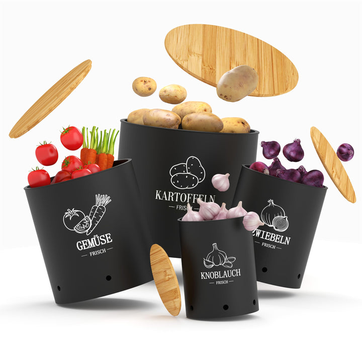 Kartoffel Aufbewahrungsbox, 4er Set Kunttsoff Vorratsdosen für Kartoffel Zwiebel knoblauch Aufbewahr