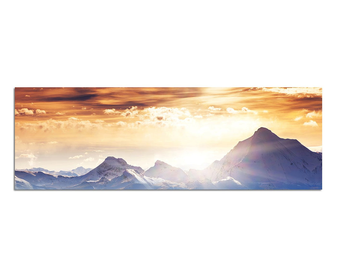 Paul Sinus Art Panoramabild auf Leinwand und Keilrahmen 150x50cm Winterlandschaft Berge Wald Schnee