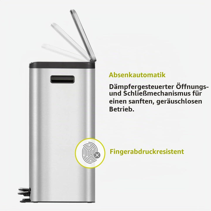 EKO Ecocasa Tretmülleimer Mülltrennsystem 3 x 15L (32.1 x 60.5 x 49.2 cm, Dämpfer-System, Fingerabdr