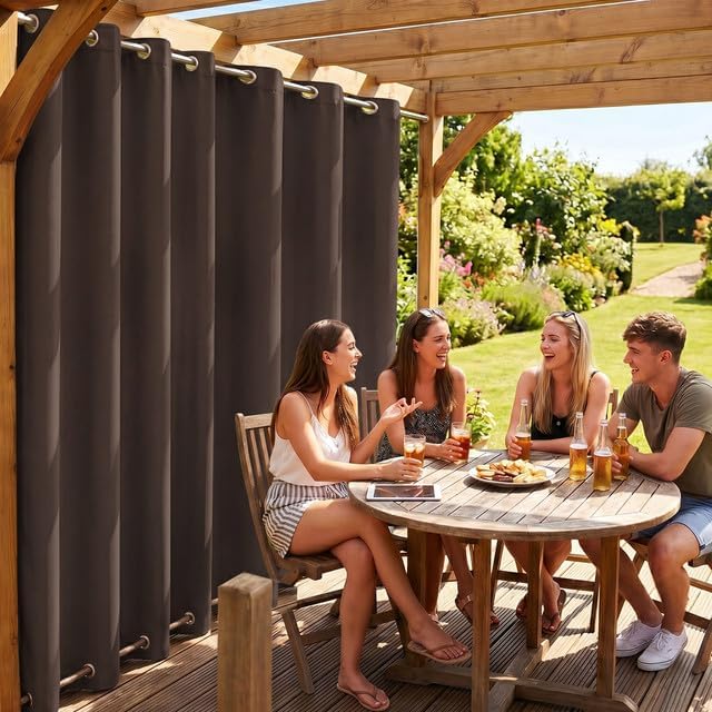 Rosnek Outdoor Vorhang Wetterfest mit Ösen, Outdoorvorhänge B 254×H 243 cm Outdoor Vorhänge Wasserdi