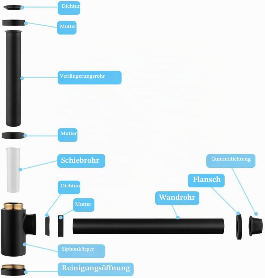 Keymark Design Siphon [Extra Lang 200mm Tauchrohr], Universal Messing Designsiphon Syphon Sifon für