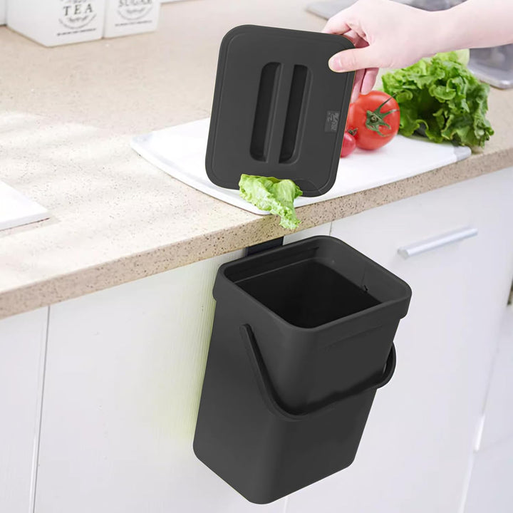 Küche Bioabfallbehälter, 2 Stück Set (3L + 5L), Kunststoff Küche Kompostbehälter mit Deckel hängen,