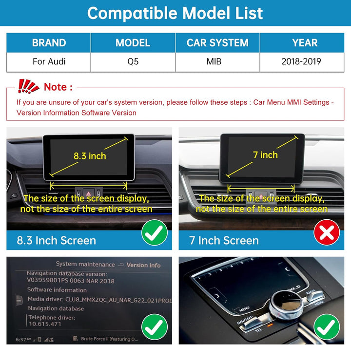 Autoradio 10,25 Zoll Touchscreen mit kabellosem Carplay &amp; Android Auto für 2018-2019 Audi Q5 mit MIB