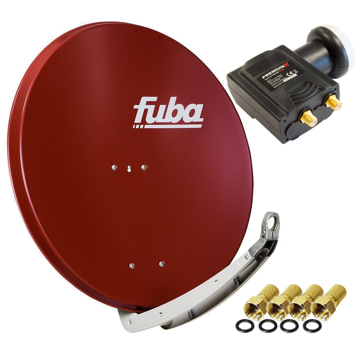 Fuba DAA 850 R Satellitenantenne Aluminium in Rot Premium X Deluxe Twin LNB Sat 85 cm + Twin LNB Rot
