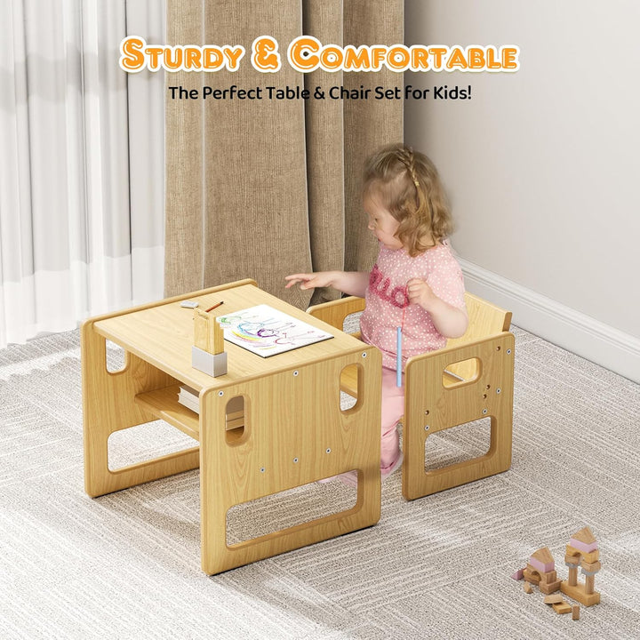 Children's Feeding Table and Chair Set, Montessori Wooden Children's Table, Game Desk with Storage S