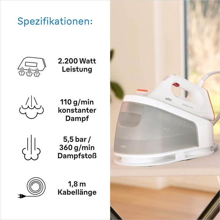 Braun CareStyle 1 Pro IS 1511 WH, Dampfbügelstation - Dampfbügeleisen mit FreeGlide 3D-Technologie,