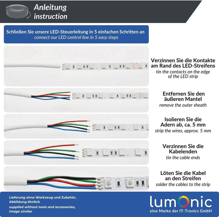 Lumonic 4x 0,34mm² LED Steuerleitung schwarz 5m I ummanteltes 4 adriges Kabel flexibel I Geschirmtes