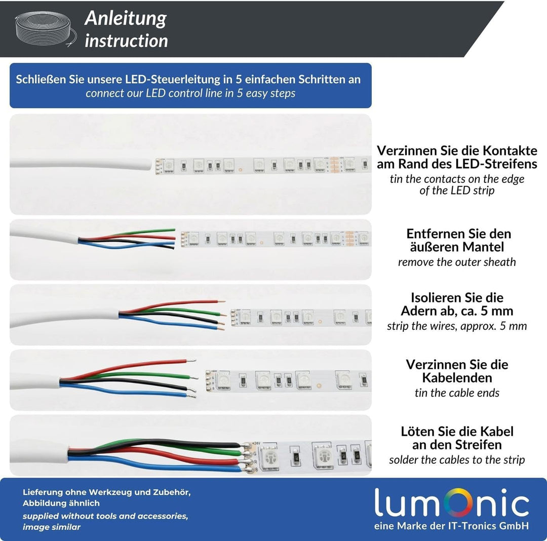 Lumonic 4x 0,34mm² LED Steuerleitung weiss 20m I ummanteltes 4 adriges Kabel flexibel I Geschirmtes