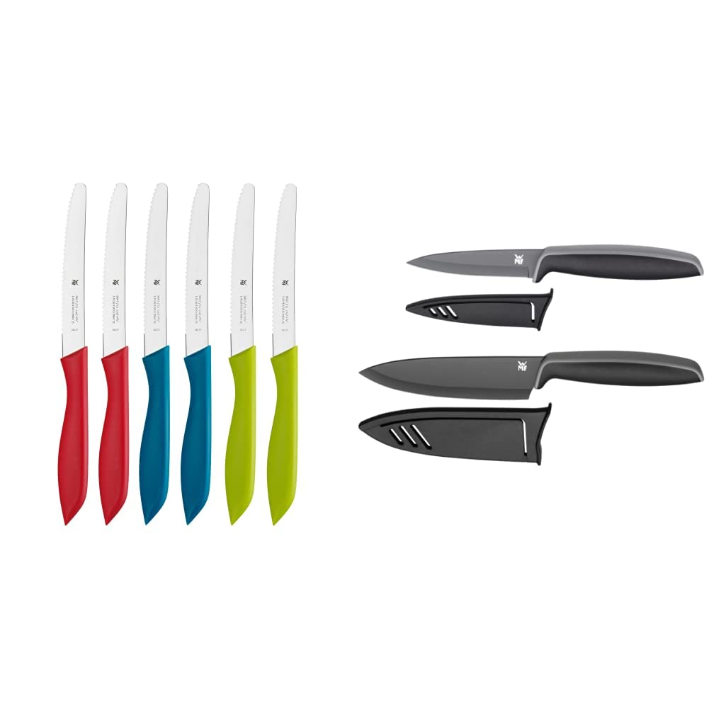 WMF Classic Line Frühstücksmesser Set 6-teilig, 23 cm, Brötchenmesser Wellenschliff, bunt & Messerse