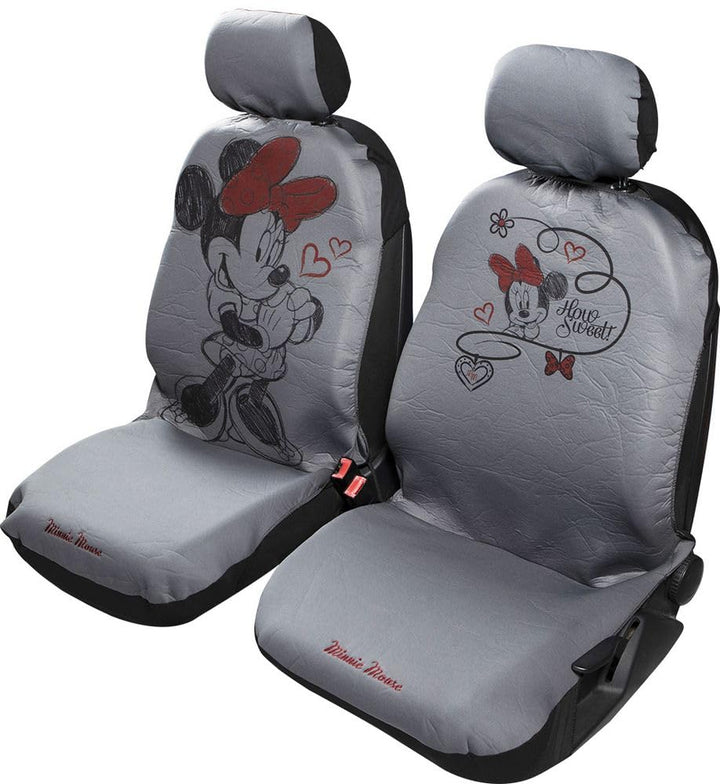 Paar Vordersitzbezüge, Minnie Maus, Universal, Maus, grau, Airbag, kompatibel