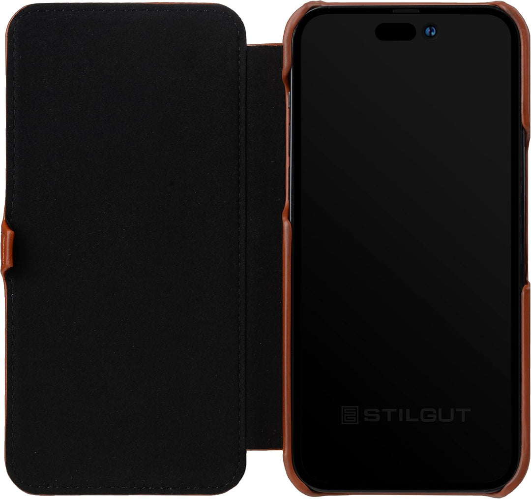 STILGUT Book Case kompatibel mit iPhone 14 Pro Max (6.7“) Hülle aus Leder mit Clip-Verschluss, Klapp