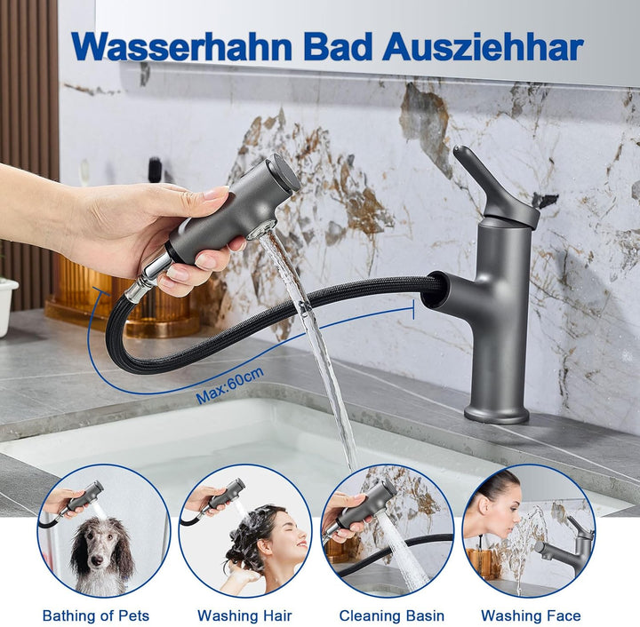 Waschtischarmatur mit Ausziehbar Brause LakeBayMZC Wasserhahn Bad,Einhebelmischer Badarmatur Waschbe