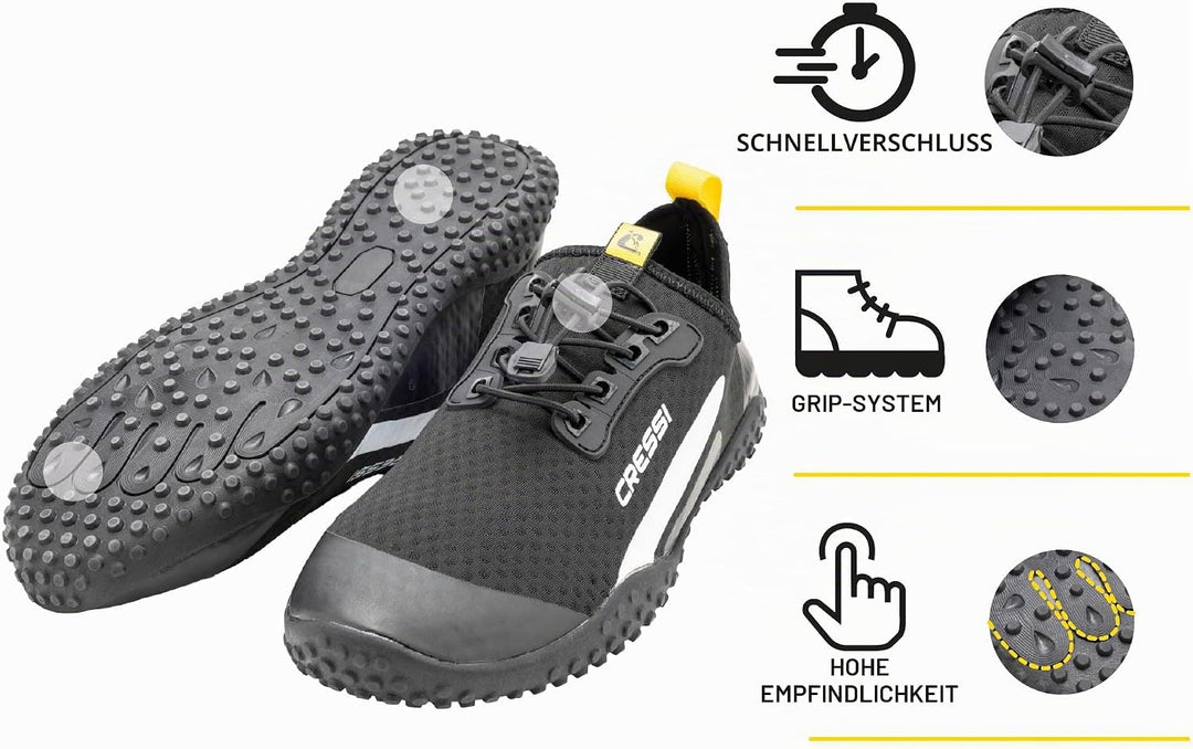 Cressi Sonar Shoes - Unisex Wasserschuh für Erwachsene aus Mikroperforiertes Gewebe Schwarz Gelb 37