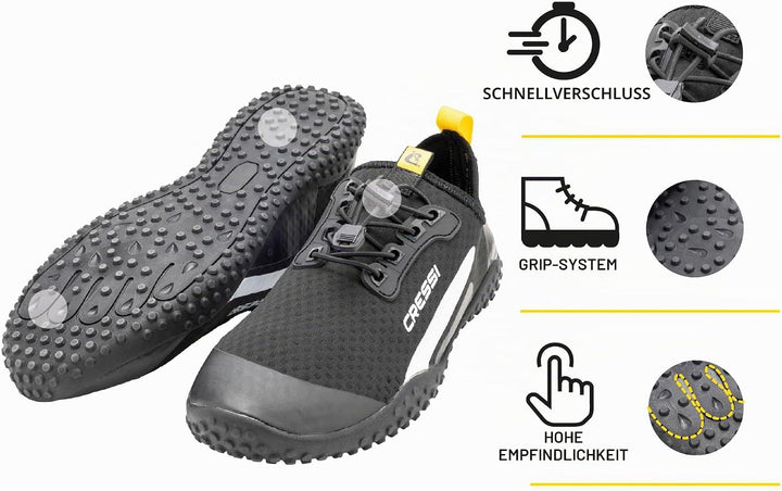 Cressi Sonar Shoes - Unisex Wasserschuh für Erwachsene aus Mikroperforiertes Gewebe Schwarz Gelb 37