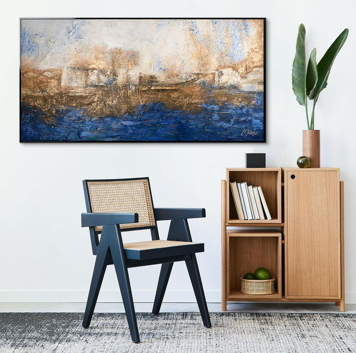 YS-Art Abstrakt Acryl Gemälde auf Leinwand Marine handgemalt Wandbilder Wohnzimmer modern Wohndekor