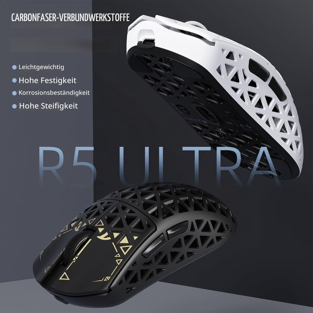 ATTACK SHARK R5 Ultra Carbonfaser Gaming-Maus, 39g Superlight, 8000Hz Kabellose Mouse, 42000 DPI, PA