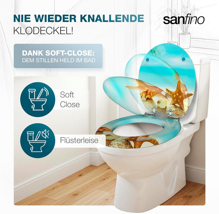SANFINO® Premium WC Sitz mit Absenkautomatik – hochwertige Toilettendeckel aus Holz, viele bunte Mot