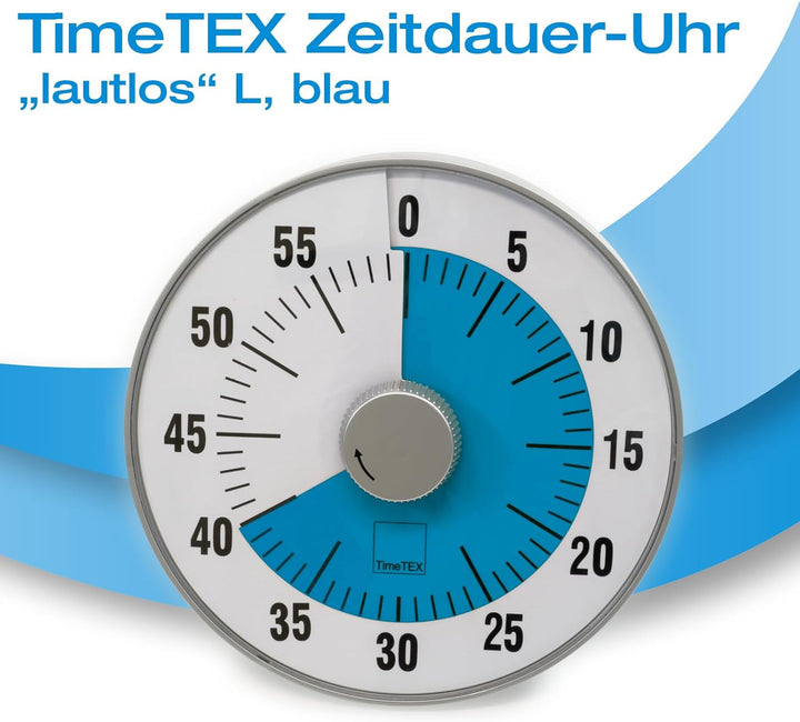 TimeTEX - Zeitdauer-Uhr L Blau| Lautloser 60 Minuten Countdown mit visuellem und akustischen Signal