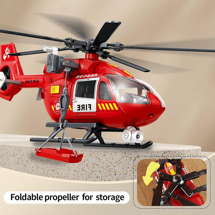 Big Large Helicopter Toy for Boys 2 3 4 5 6 7 - Police Rescue Copter with Crane, Lights & Sounds, Ca