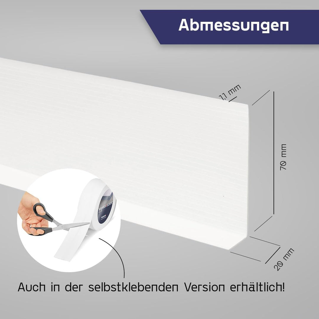 HOLZBRINK Weichsockelleiste PVC 70x20mm, 25 m | Winkelleiste ohne Klebestreifen für Kantenschutz Wan