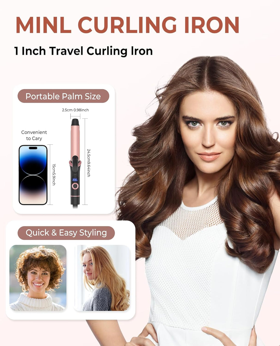 UKLISS Mini Lockenstab für Kurze Haare, 25mm Reise Lockenstab Kleine Locken, LCD Display 120-200℃, m