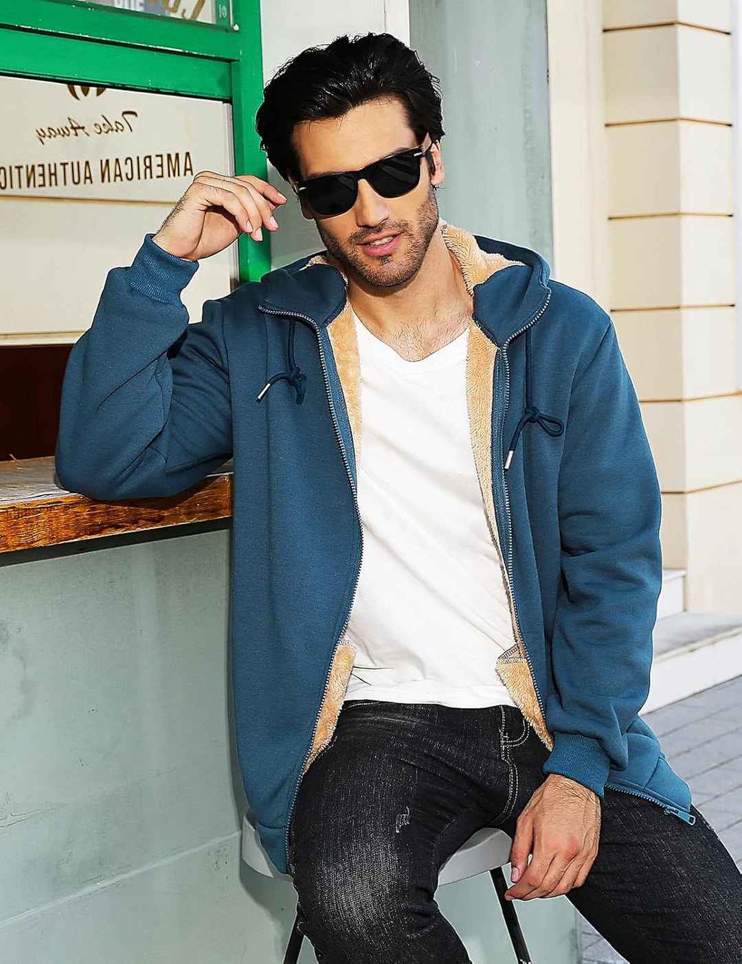 Xnova Sweatjacke Herren Fleecejacke Kapuzenpullover Zipper Hoodie Casual Bequemes und Warmes Übergan