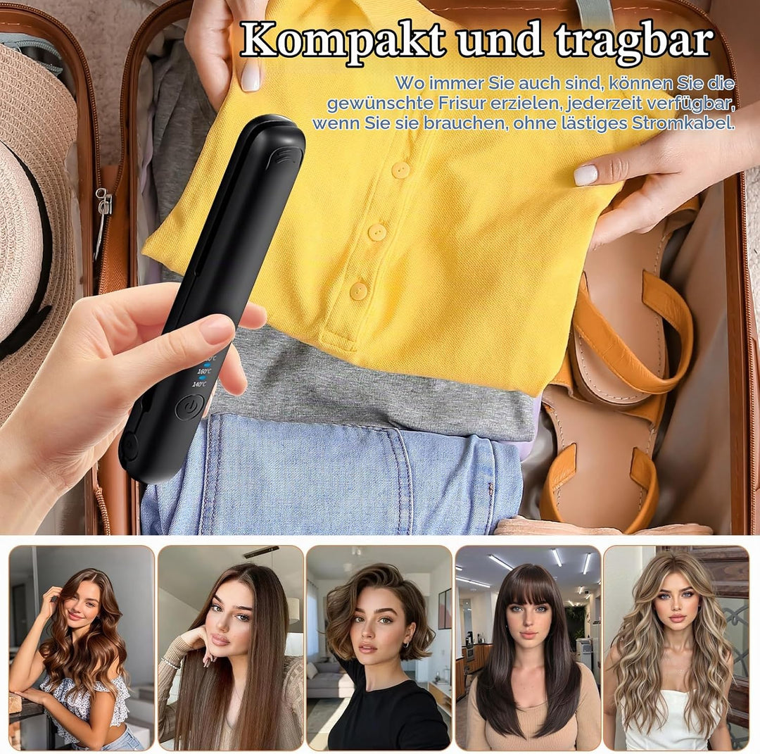Foreverup Mini Glätteisen Kabellos, 2 in 1 Haarglätter Glätteisen mit 4 Temperaturen, Wiederaufladba