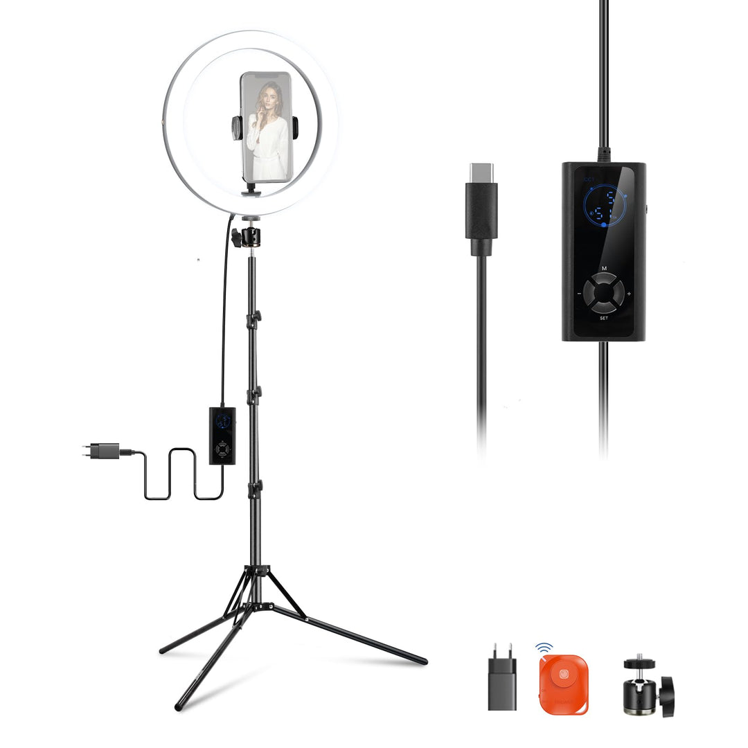 NEEWER 12" 24W Power LED Ringlicht mit Stativständer, zweifarbig 2900-7000K, USB C PD Eingang, CRI97