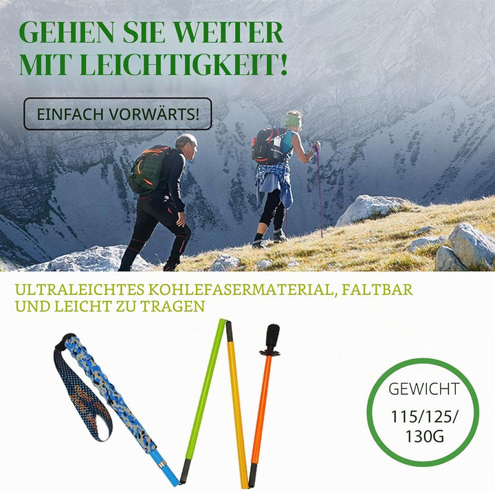 OKHEALING Ultraleichte Trekkingstöcke aus Kohlefaser, faltbar, 2er-Set, Wanderstöcke mit feuchtigkei