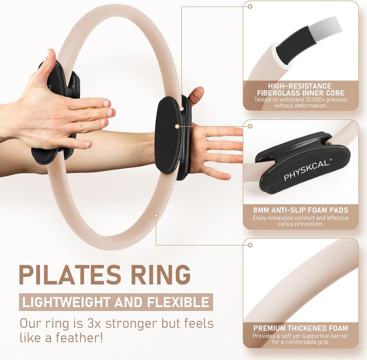 Pilates Set | 15in/ 38cm Pilates Ringe mit 1x Klein Pilates Ball, 3X Widerstandsbänder und 2X Stretc