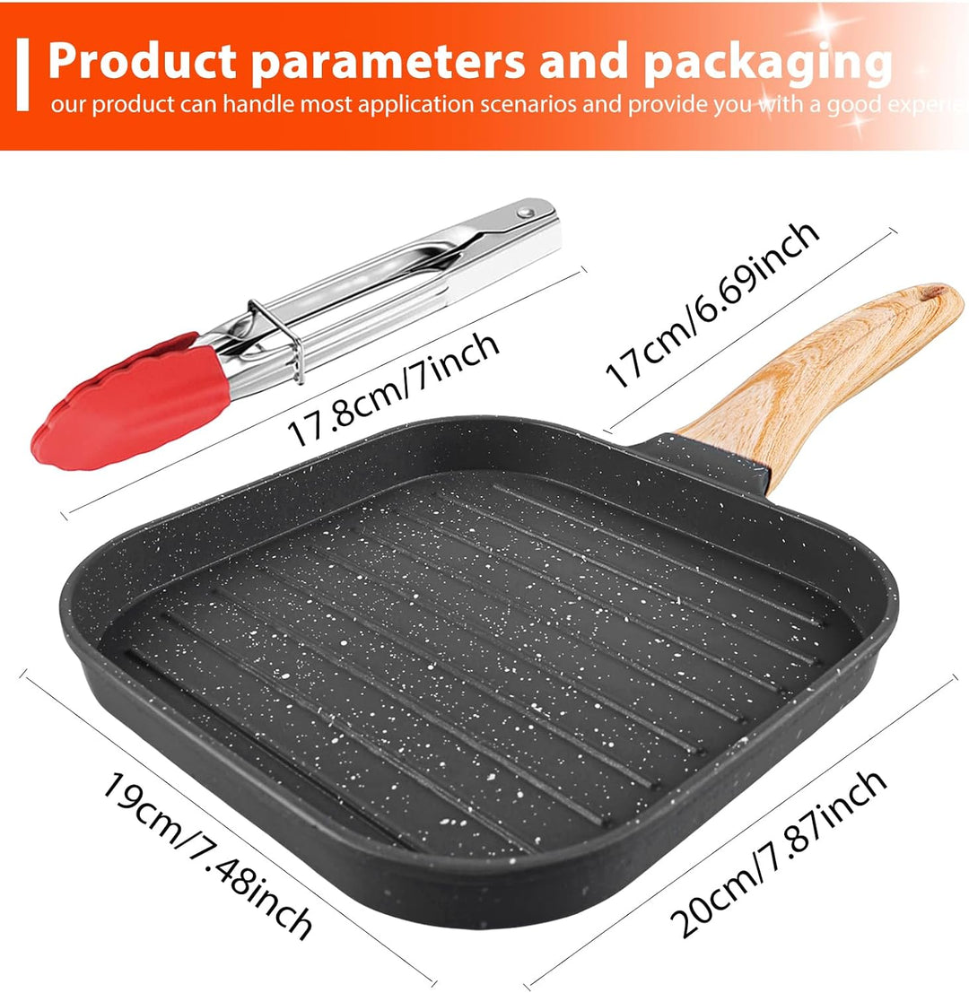 SPORWAY Grillpfanne 18×18 cm, Steakpfanne Induktion aus Aluminiumguss, Rectangle Bratpfanne mit Abne