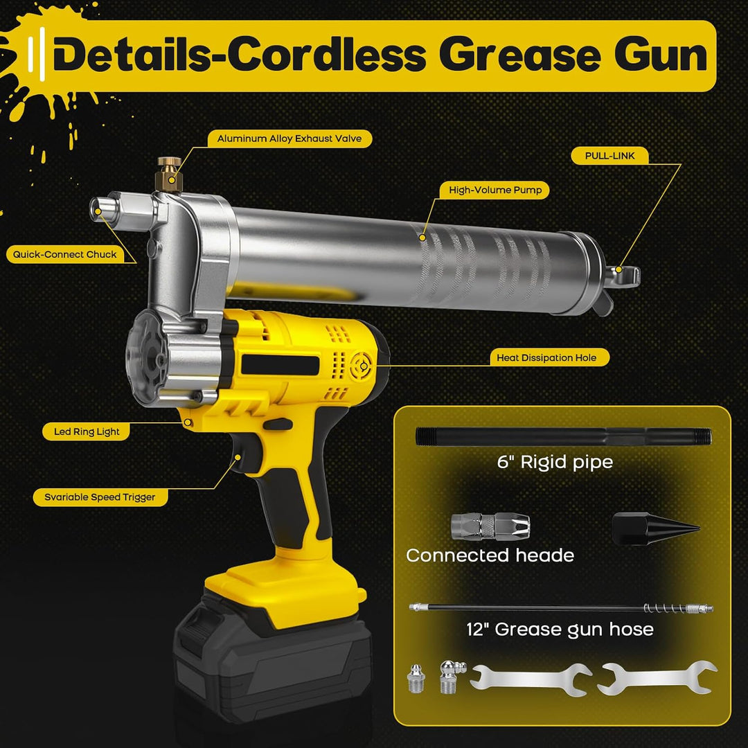 WingFly Akku Fettpresse für Dewalt 20V Batterie, 10000 PSI Elektrische Fettpresse mit 54cm Hochdruck