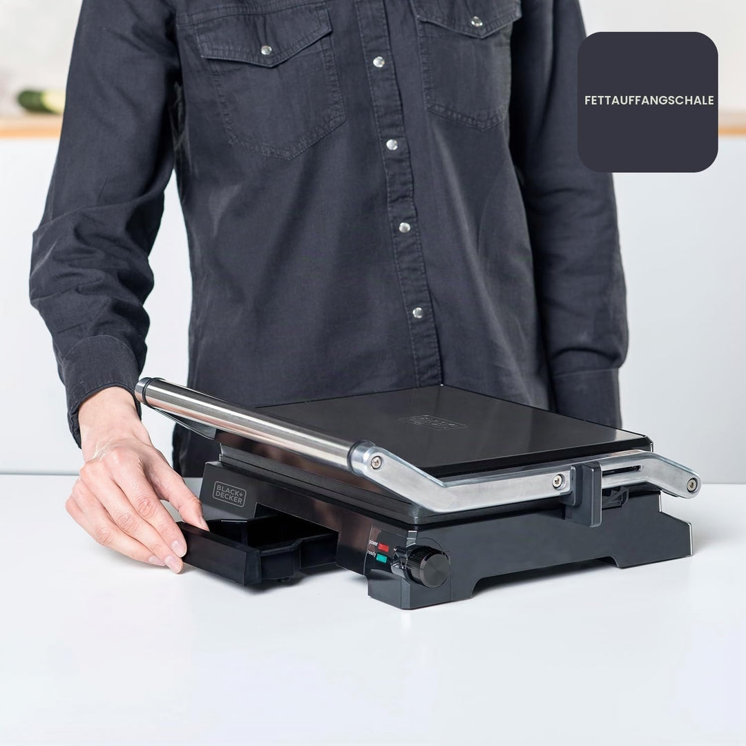 Black+Decker BXGR2200E -2-in-1: glatte Platten und Grill, Zubreiten von Fleisch, Fisch, Gemüse, 180º