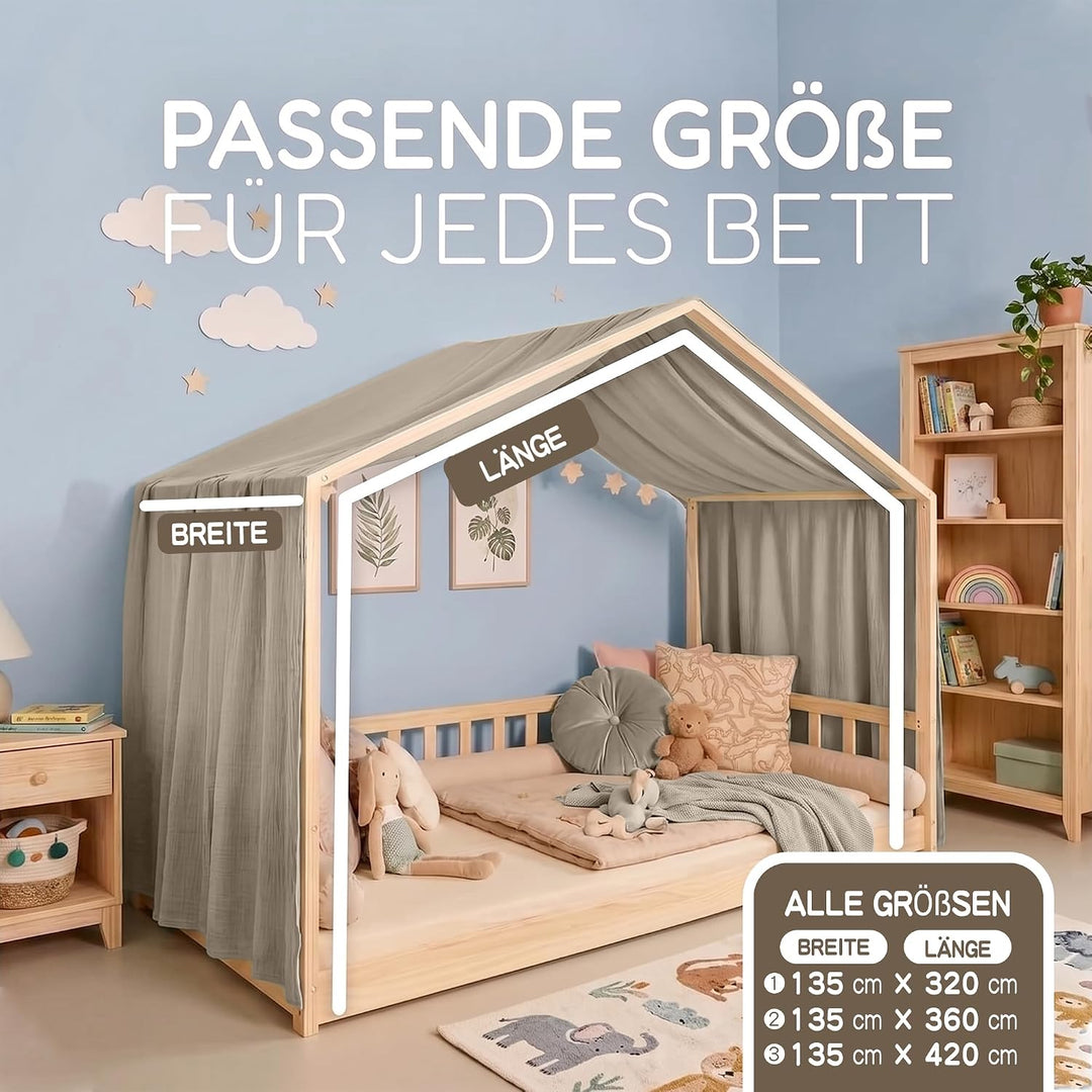 Hook Hausbett Himmel Deko Set, Betthimmel Hausbett aus Musselin - 1 Betthimmel &amp; 1 Wimpelkette, für