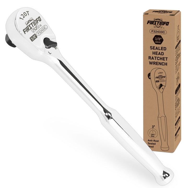 FIRSTINFO F32433C Ratsche 3/8″(9.5 mm) – versiegelter Kopf mit 120 Zähnen | kompakter umkehrbarer Kn