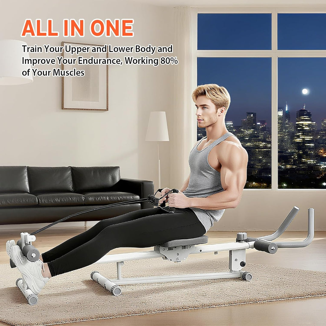 Rudergerät für Zuhause, 4-in-1-Übungsausrüstung, Klappbar Rudermaschine/Beinpressmaschine/Ab Glider