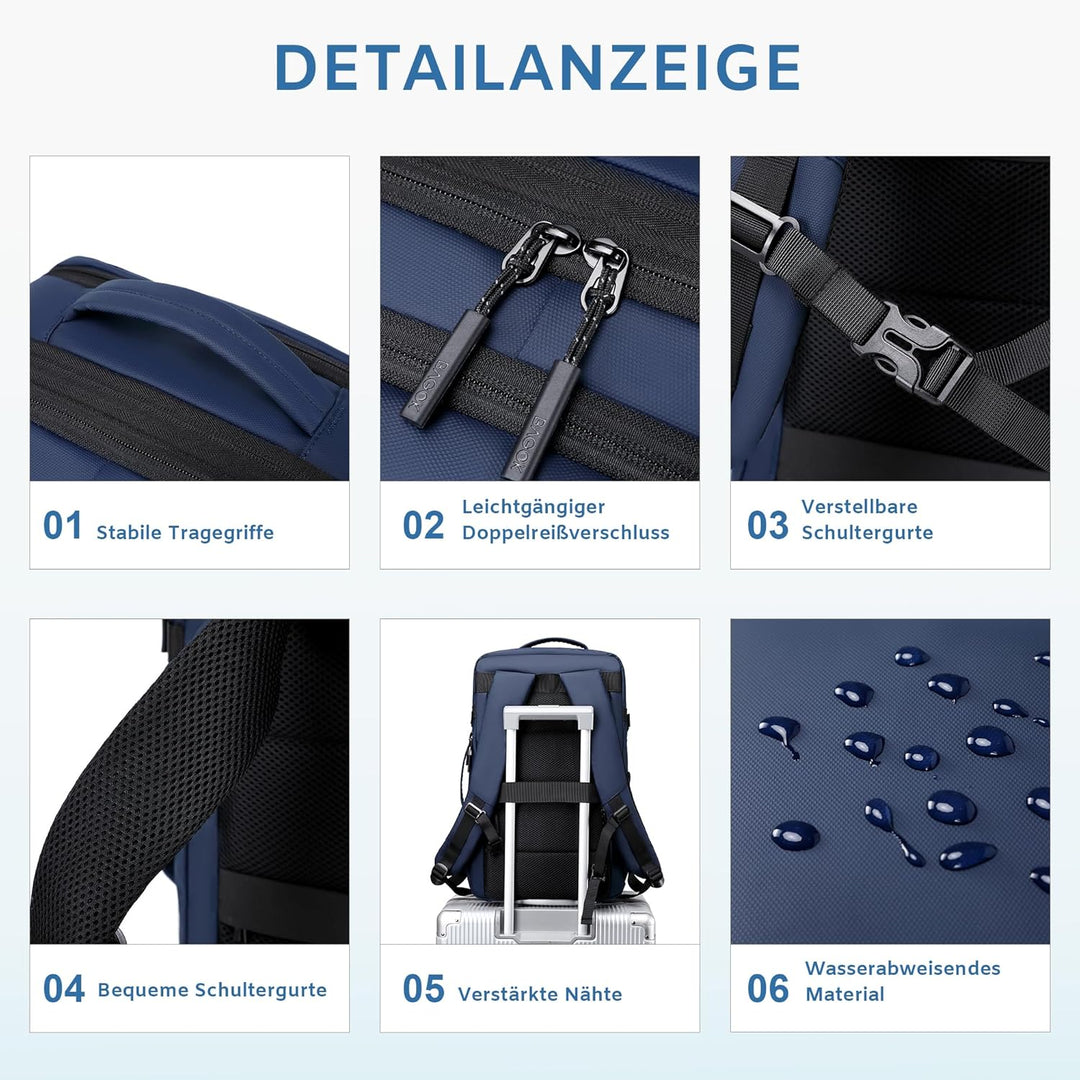 Handgepäck Rucksack, Wasserdichter Multifunktionaler Rucksack Handgepäck Flugzeug mit Laptopfach, Gr