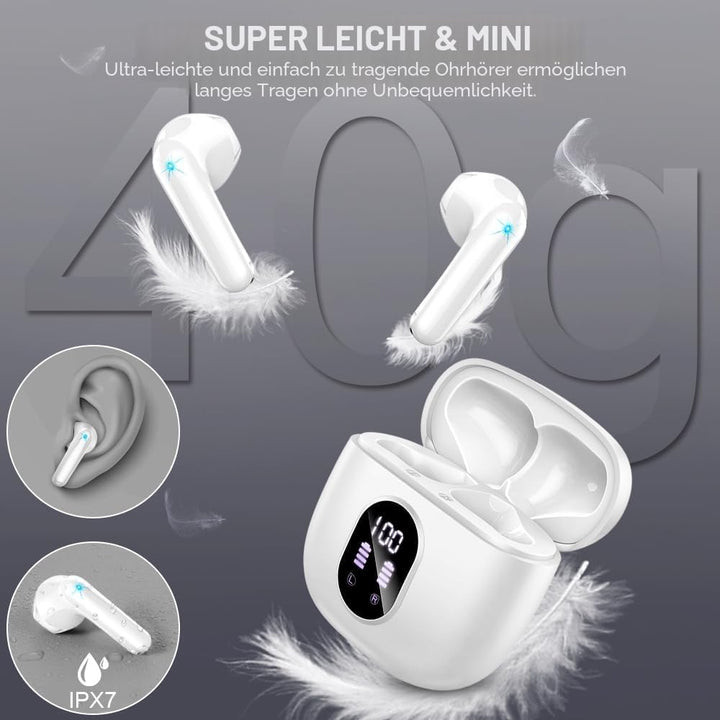 Bluetooth Kopfhörer, Kopfhörer Kabellos Bluetooth 5.4 In Ear kopfhörer bluetooth mit 4 Mic, 50H Kabe