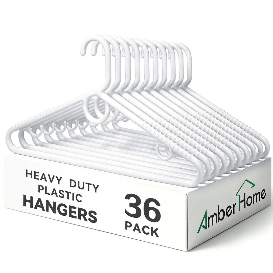 Amber Home 36 Stück 42,5cm Weisse Kleiderbügel - Rutschfeste Kunststoff Kleiderbügel für Mantel, Jac