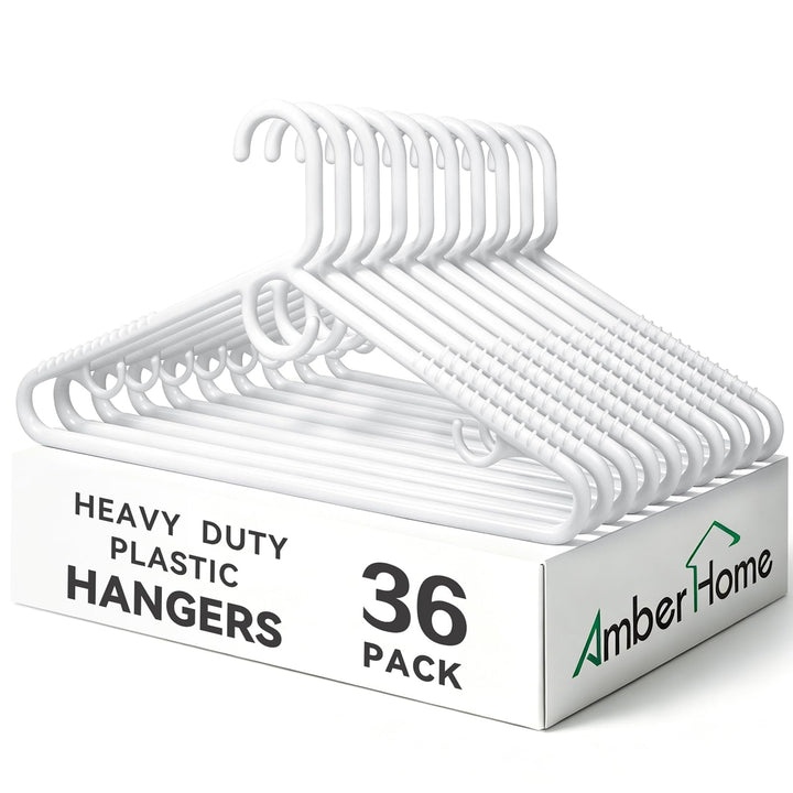 Amber Home 36 Stück 42,5cm Weisse Kleiderbügel - Rutschfeste Kunststoff Kleiderbügel für Mantel, Jac