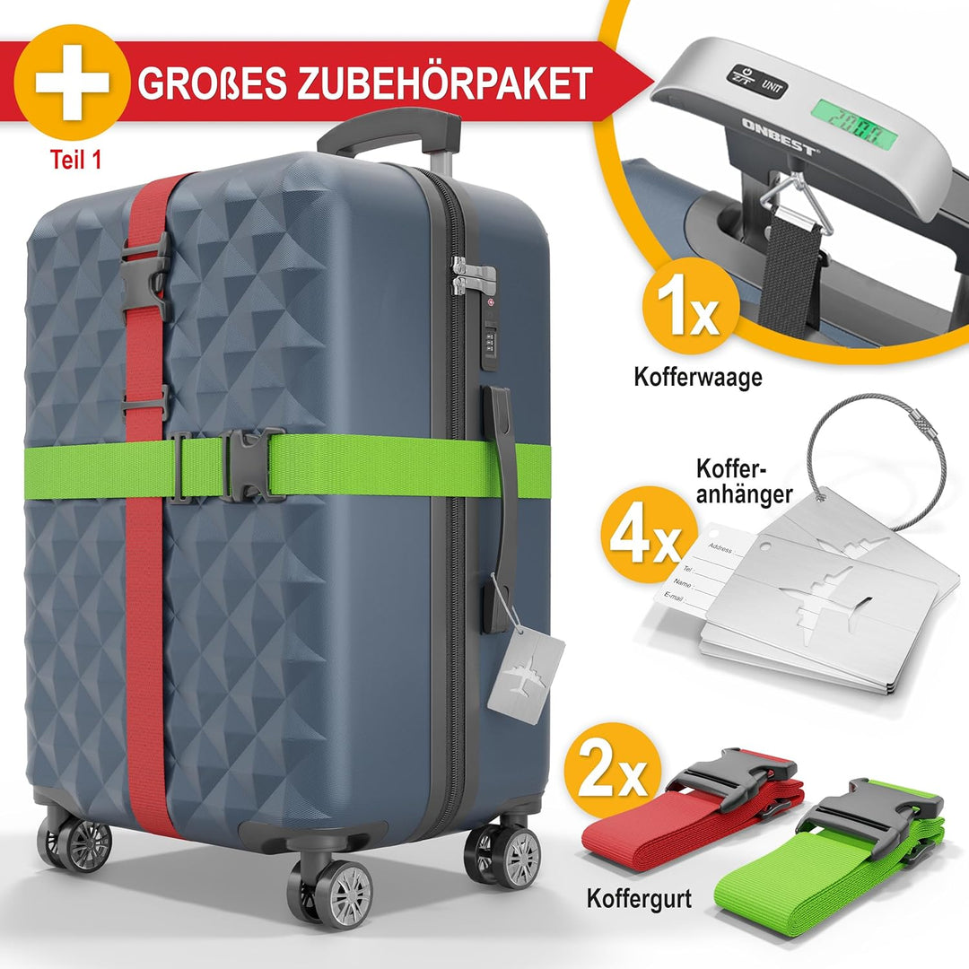Onbest Premium Kofferset 4-TLG. – Hartschalenkoffer mit TSA-Lock, USB-Anschluss – 1x Kofferwaage, 2X