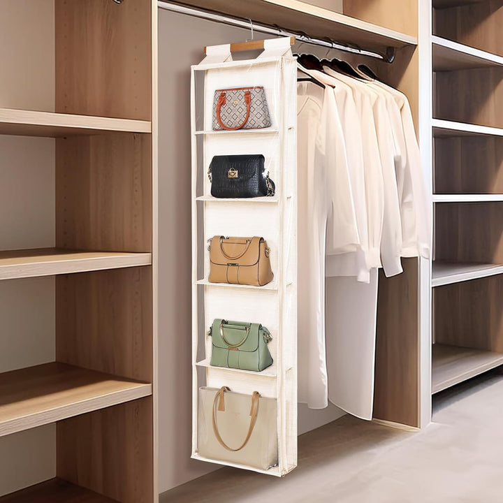 Syeeiex Staubdicht hängende Handtaschen Organizer mit Reissverschluss, extra grosse 5 klare Taschen