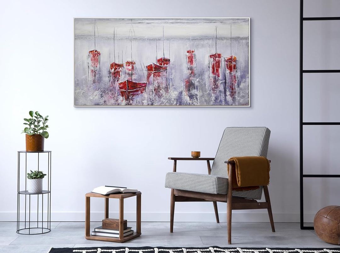 YS-Art Abstrakt Acryl Gemälde auf Leinwand handgemalt Stiller Hafen Wandbilder Wohnzimmer moderne Se