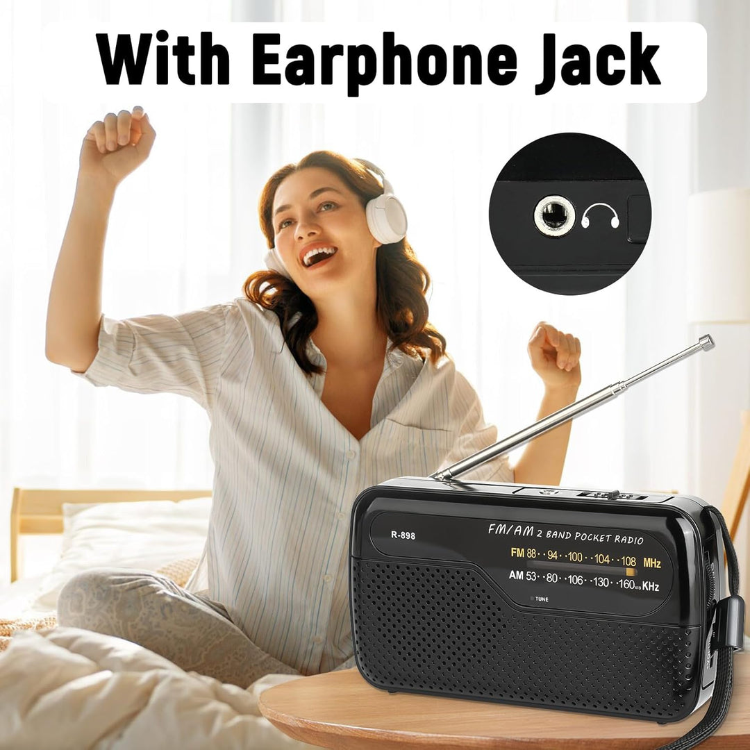 Tragbares Radio, Transistorradios am FM, tragbare Tasche, funktioniert mit 2 AA-Batterien, kleines T